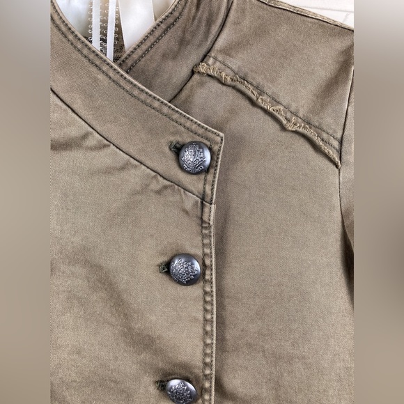FREE PEOPLE Womens Olive Green Military Ruffle Hem Jacket Size XS - Picture 9 of 13